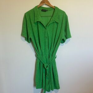 PrettyLittleThing Green Button-Up Romper